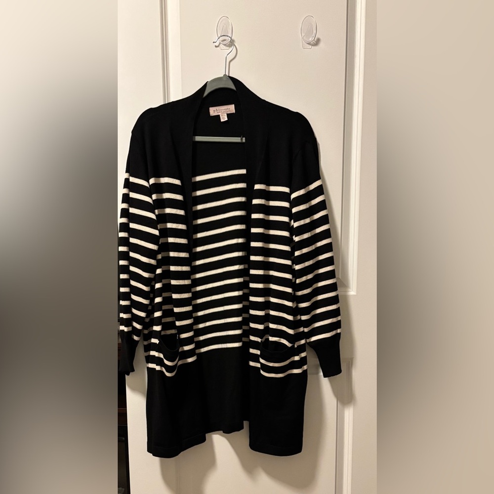 Philosophy Black and Cream Striped Cardigan